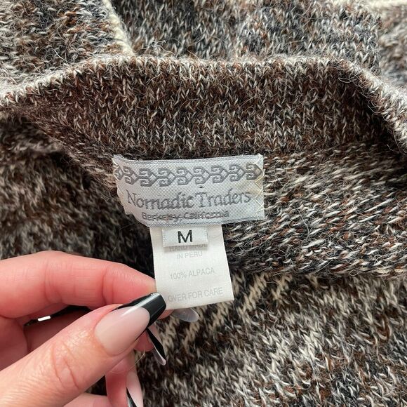 Nomadic Traders Medium Alpaca Vest Vintage Brown Ivory Gray Open Front - Picture 4 of 9